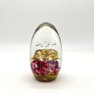 Vintage Signed Art Glass Paperweight Splash‎ Design Controlled Bubble Decor